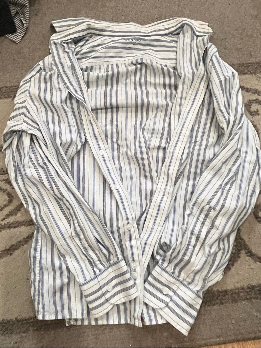 Sonoma Long-Sleeve Striped Button-Down Shirt in White and Blue